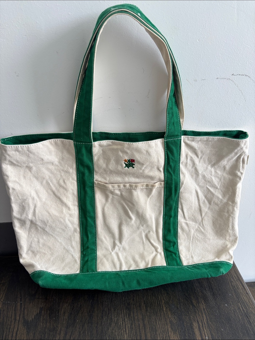 Aime Leon Dore tote bag, ecru/kelly green, zip closure, cotton canvas,14.5x20”